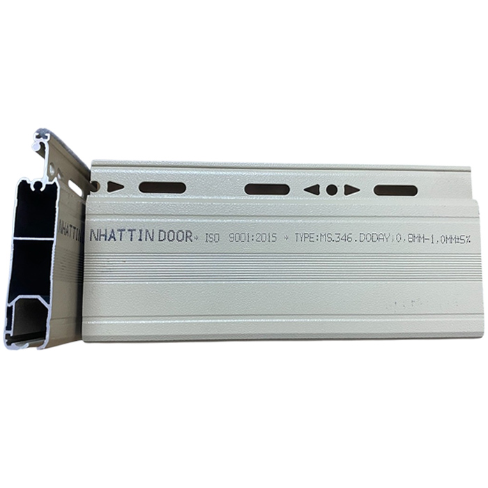 Cửa cuốn Đức khe thoáng ghi vàng, 2 ron giảm chấn Nhất Tín MS346
